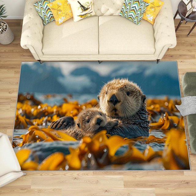 4x6 Rug, Otter Rug Washable Non Slip Soft for Living Room Bedroom, Cute Animal Area Rug, Kawaii Animal Carpet, Otter Home Decor & Gifts