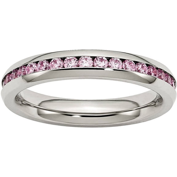 Stainless Steel 4mm October Pink CZ Ring