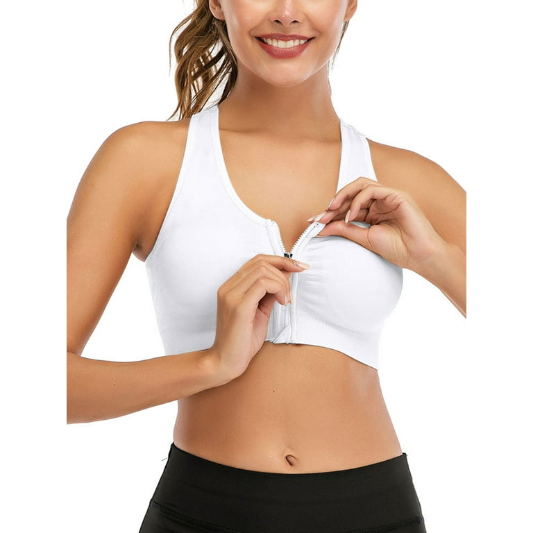 FUTATA Womens Post Op Bras Racerback Sports Bras Comfort High Impact  Workout Activewear Tops Zipper Front Close Post-Surgery Bra 