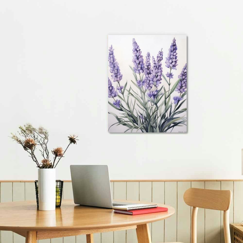 ARISTURING  Lavender Canvas Wall Art Purple Flower Picture Print Floral Plants Painting Minimalism Poster Artwork for Home Living Room Bedroom Bathroom Office Decor