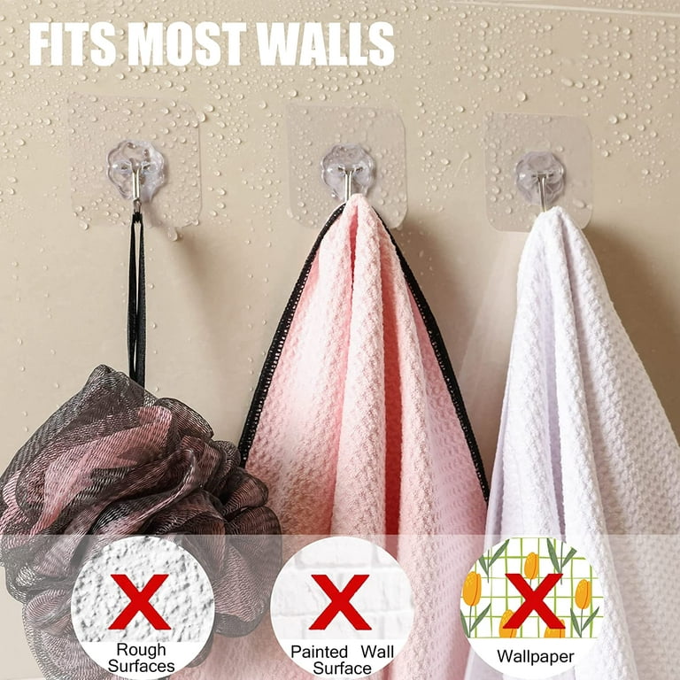 TSV Self-Adhesive Wall Hooks Heavy Duty Reusable Hangers, Transparent  40-Pack
