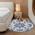 thumbnail image 3 of Blue Floral Round Area Rug 7 FT, Non Slip Living Room Area Carpet, Ethnic Boho Botanical Geometric Art Washable Soft Circular Rug Non-Shedding Floor Carpet for Bedside Office Play Room Classroom, 3 of 9