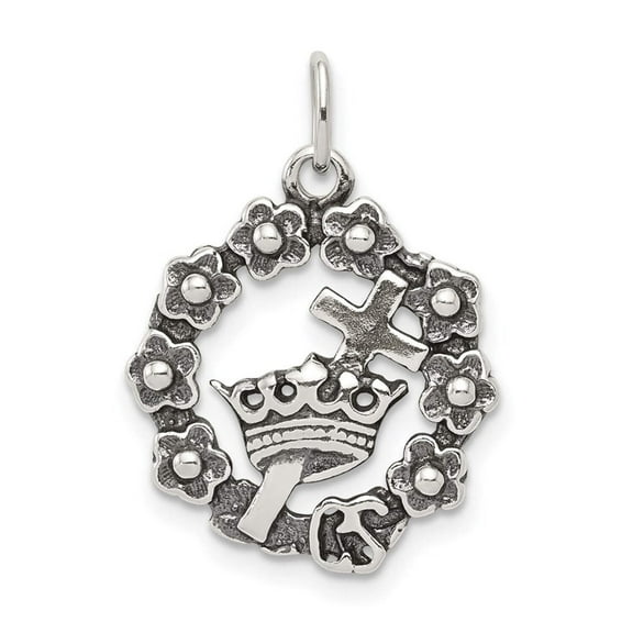 FJC Finejewelers Sterling Silver Cross, Crown and Wreath Charm