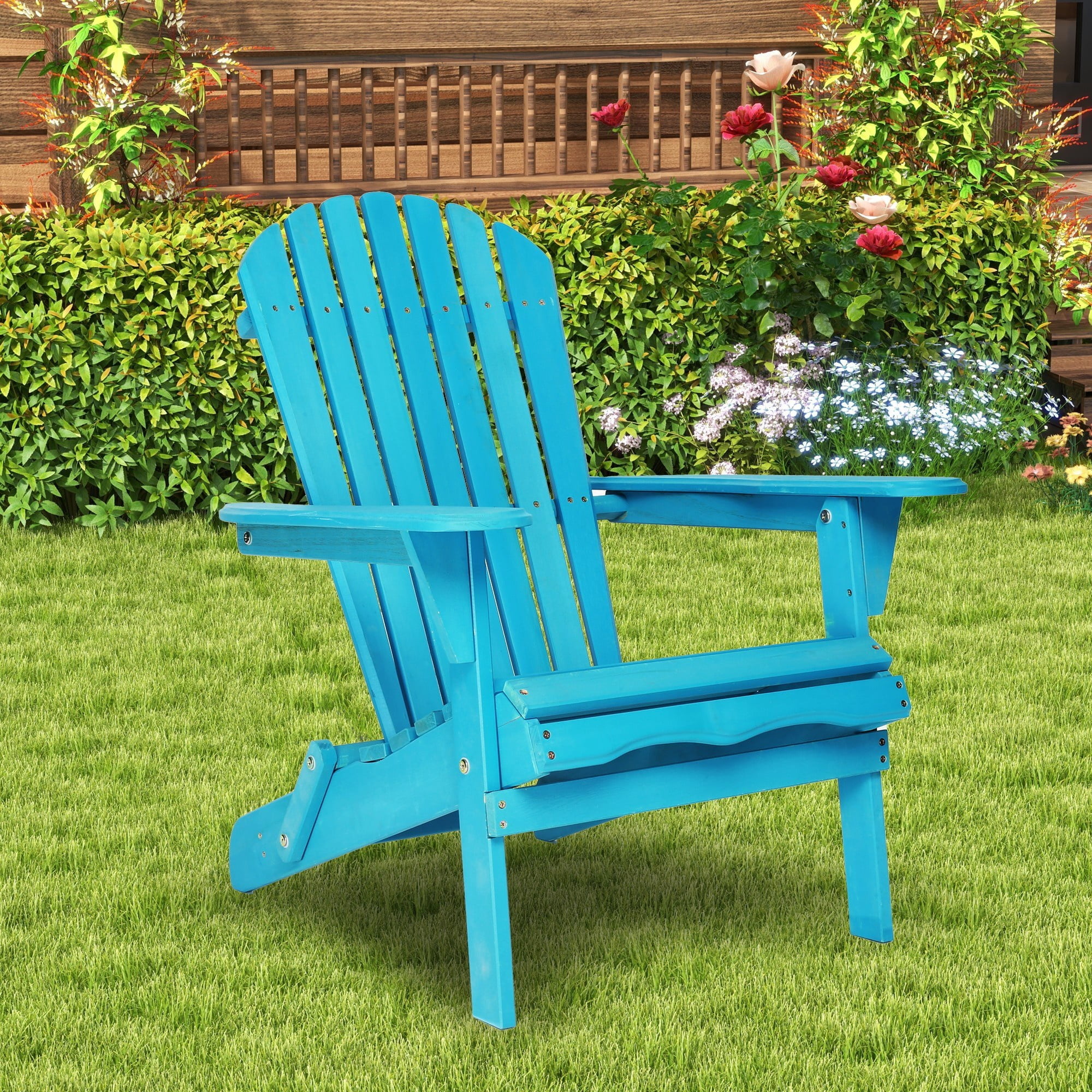 uhomepro Outdoor Adirondack Chairs Set of 2, Folding Fire Pit Chair, Weather Resistant Patio Lawn Chair for Outside Deck Garden Backyard Balcony, Blue