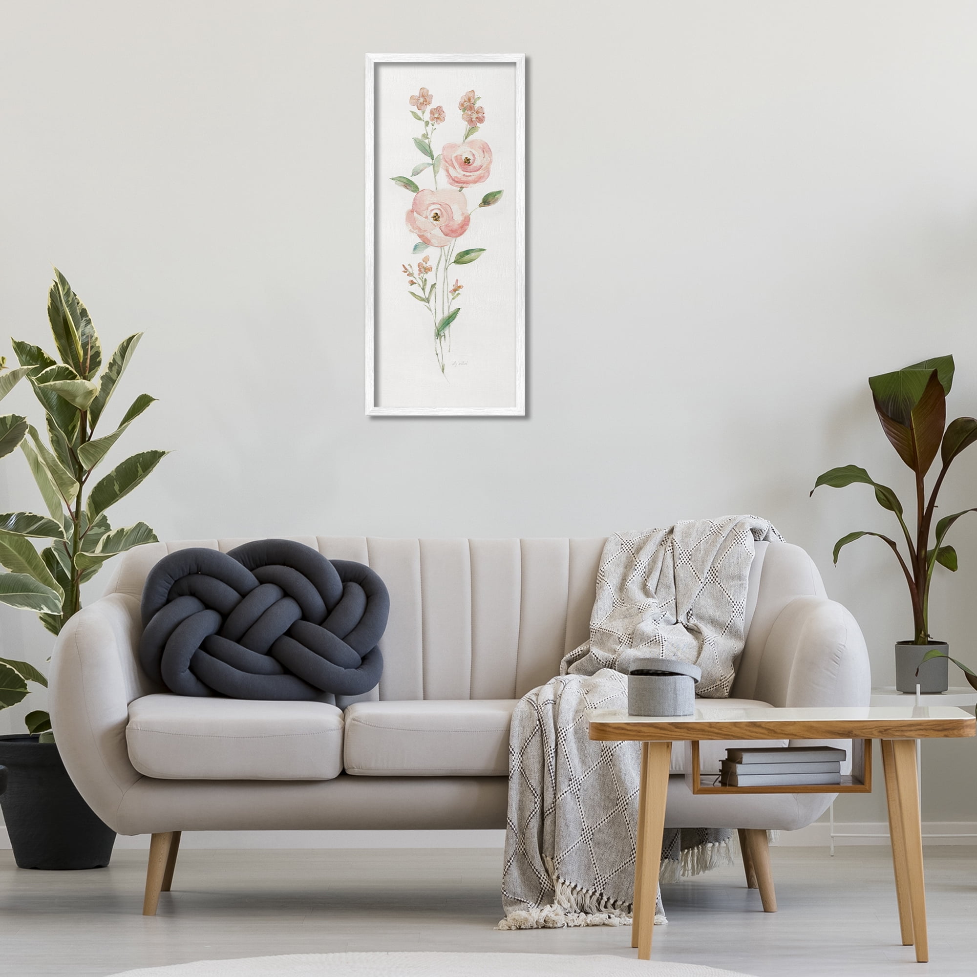 Stupell Industries Soft Rose Sprigs Botanical & Floral Painting White Framed Art Print Wall Art, 13 x 30