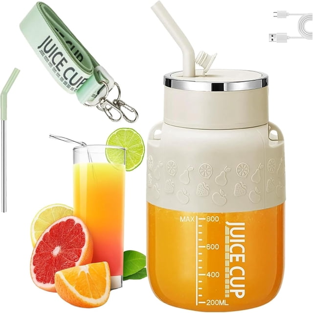 Blendgo 800 - Portable Blender, Portable Juicer, Smoothie Cup Blender, Fresh Juice Bottle with Straw & Strap, For Smoothies Juices and Shakes (white)