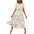 thumbnail image 2 of gljltg Women's Casual Flower Print Flowy Tiered Maxi Dress with Side Pockets, Polyester Spandex Lightweight Breathable Summer Winter, Beach Travel Work Party Outfit, Easy Care Washable, 2 of 6