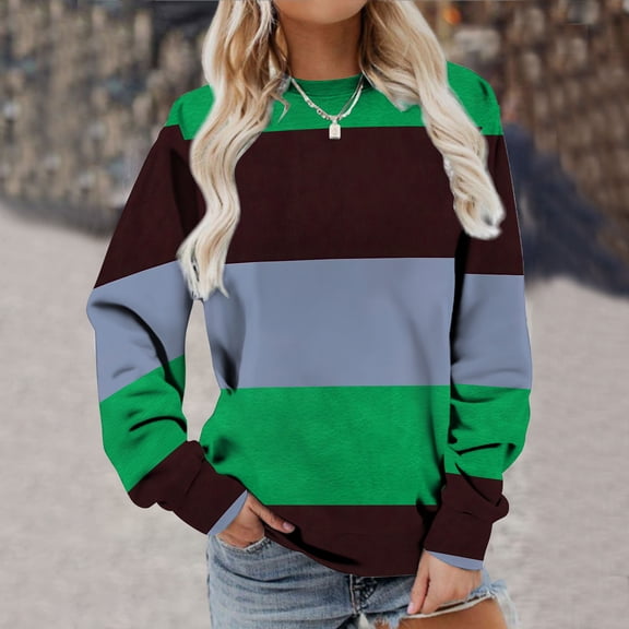 VKEKIEO Cute Sweatshirts Crew Neck Long Sleeve Solid Camping Green Polyester Plus Size Sweatshirts