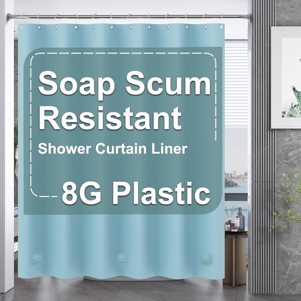 AmazerBath Cortina de ducha de plástico, 71.7 x 78.0 in, PEVA resistente, cortina de ducha transparente, resistente al agua, gruesa, cortina de baño con 3 grandes piedras transparentes ponderadas y 12