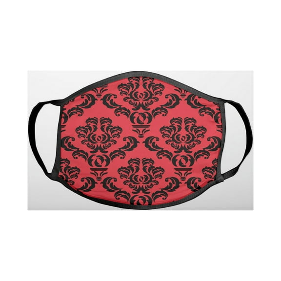Red Black Damask Pattern - 3-Ply Reusable Soft Cloth Face Covering, Unisex, Cotton Inner Layer