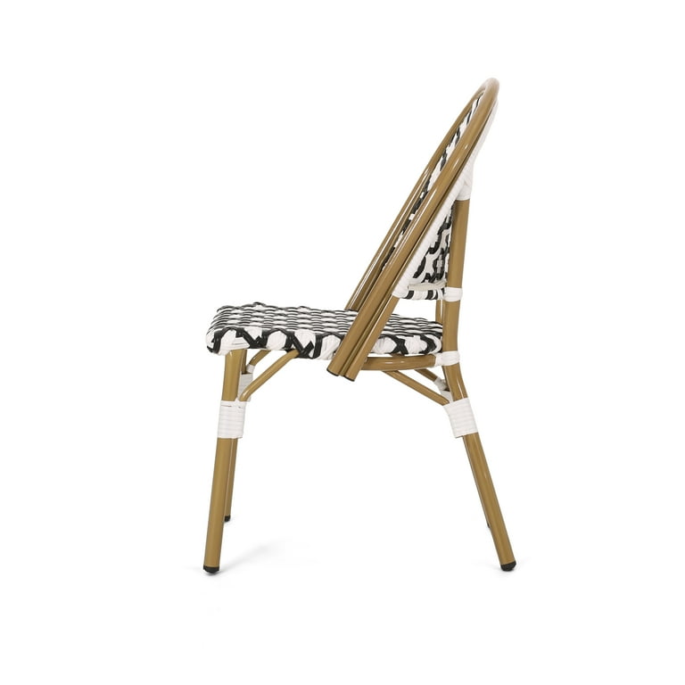 Brandon Outdoor French Bistro Chair Set of 2 Black White Bamboo Finish