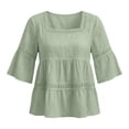 thumbnail image 5 of 3/4 Sleeve Tops for Women Womens Shirts Dressy Casual Ladies Boho Summer Tops Business Casual Outfits Work Tees Hollow Out Crochet Lace Trim Peasant Tops for Women Green L, 5 of 7