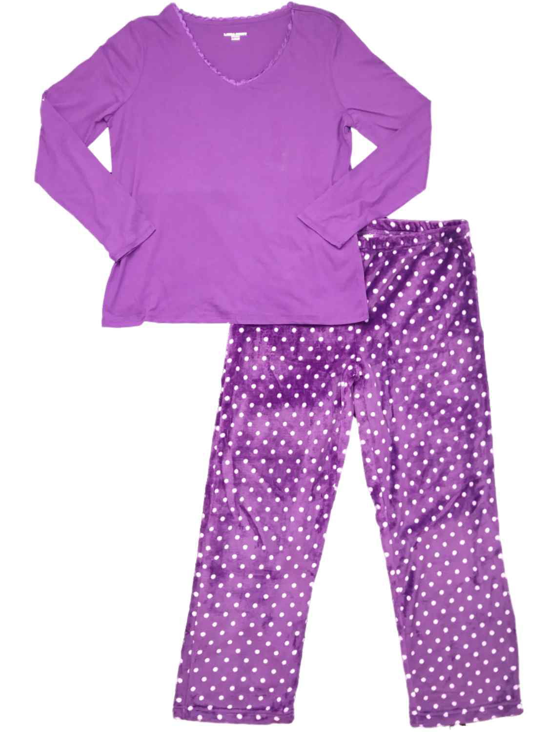 Laura Scott - Womens Purple Lilac Polka Dot Pajamas Spotted Fleece ...