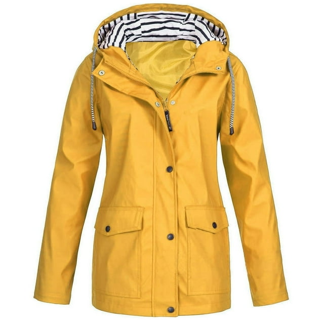 HTNBO Hooded Solid Color Rain Coats for Women Outdoor Windproof Plus Size Rain Jackets