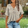 thumbnail image 5 of JTZGDY Henley Shirts for Women Cute Floral Pattern Printed Short Sleeve Button V Neck Graphic T-Shirts Loose Fit Dressy Tunic Blouse Beige XXL, 5 of 7