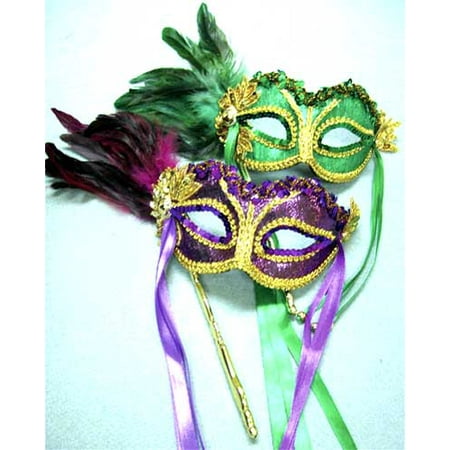 Mardi Gras Eye Mask On Stick J22776 - Green