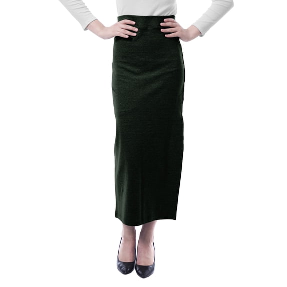 Moomaya Womens Basic Ribbed Knit Maxi Skirt Elastic High Waist Straight Pencil Skirt with Side Slit