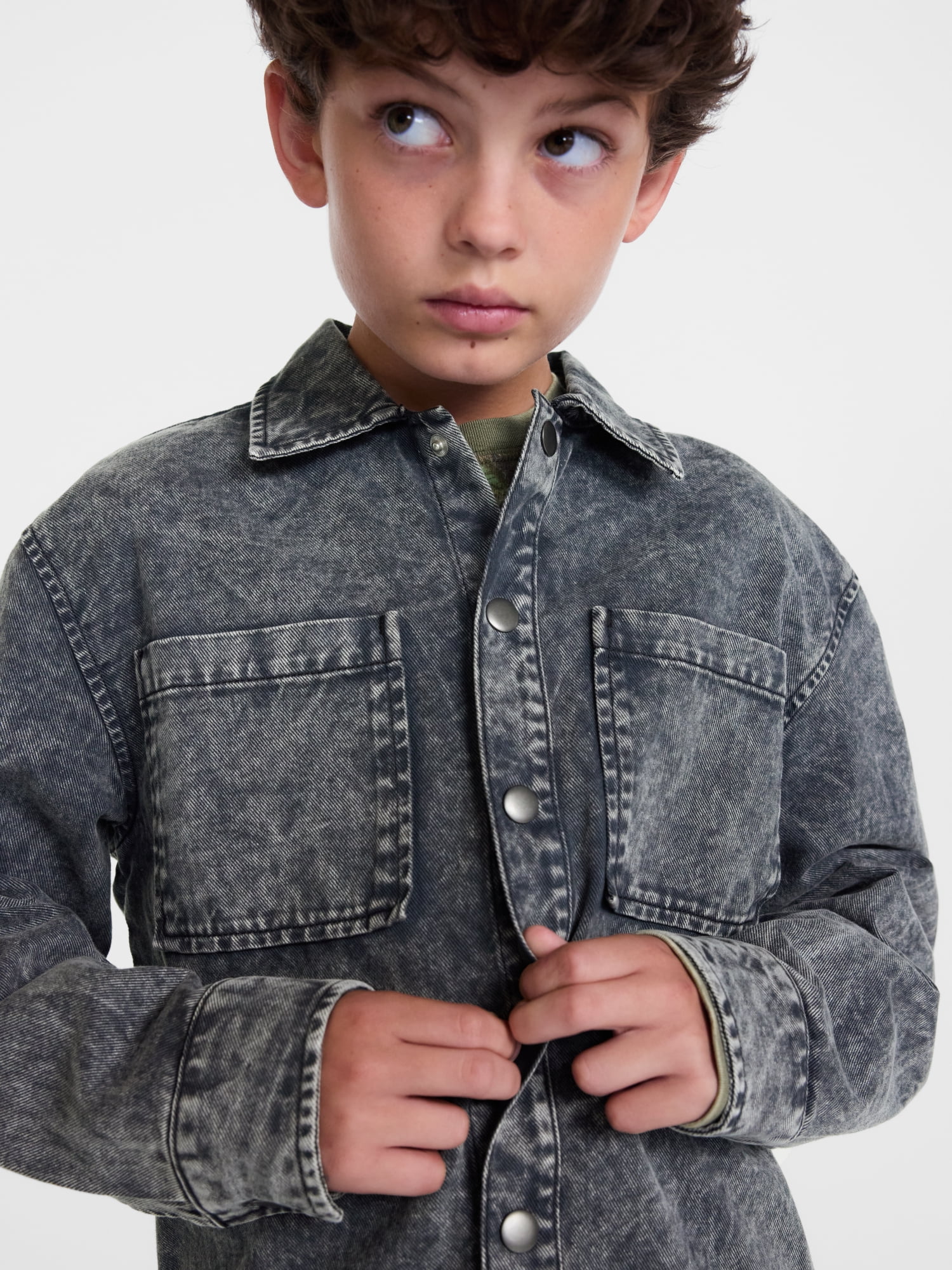 Weekend Academy Boys Washed Boxy Cotton Shacket with Long Sleeves, Sizes XS-XXL