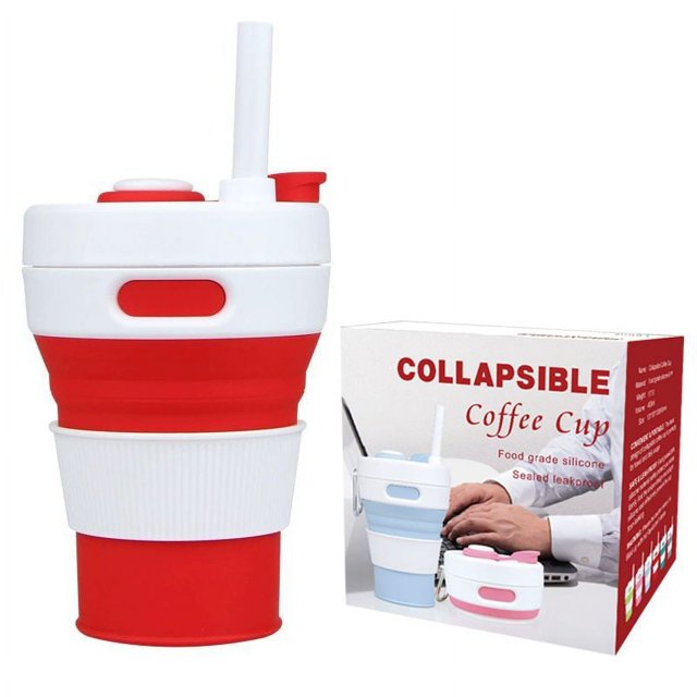 Taza de café de silicona plegable Taza de exterior retráctil portátil creativa 450ml con tapa
