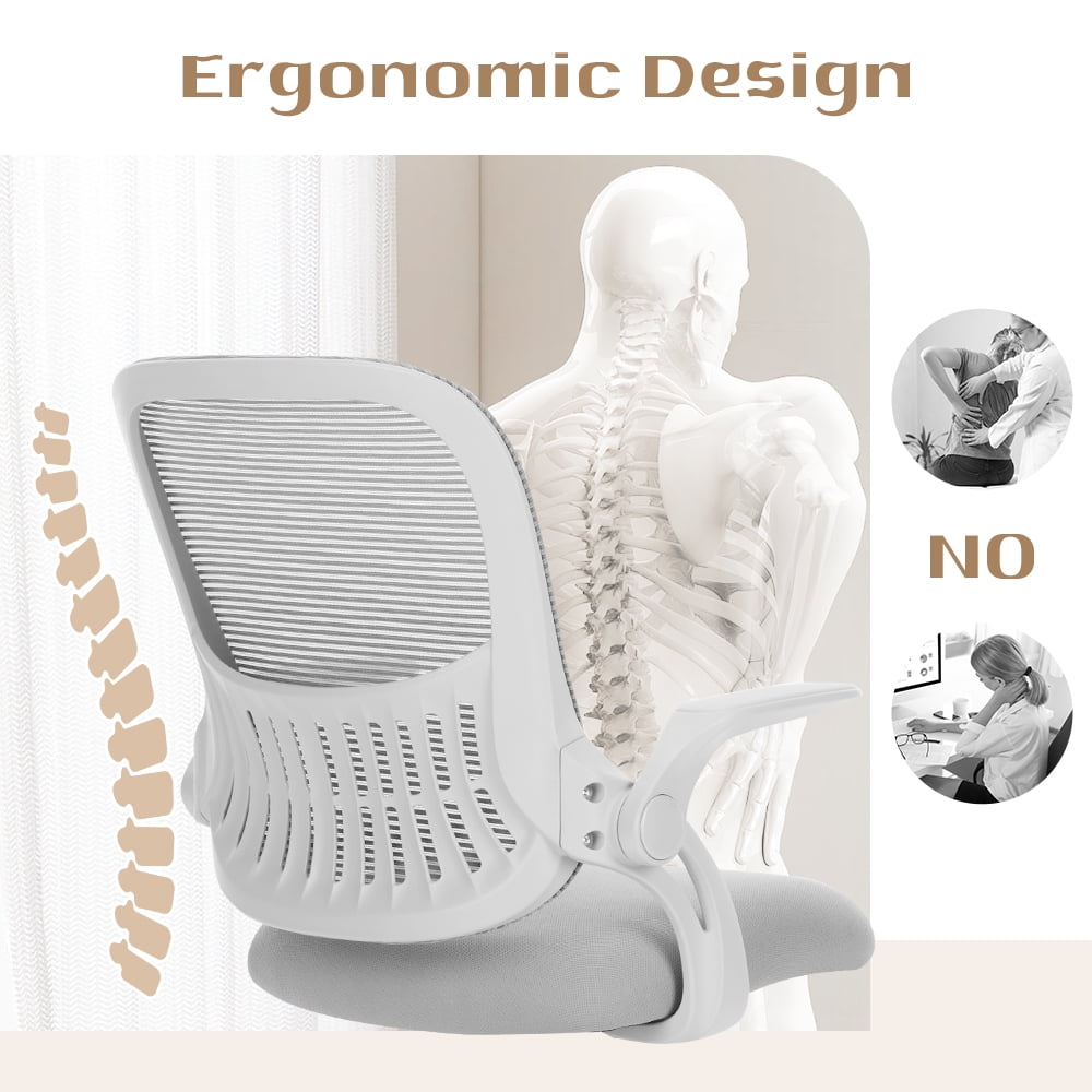 CONCETTA Ergonomic Office Chair with Flip-up Arms & Lumbar Support – Mid-Back Desk Gray