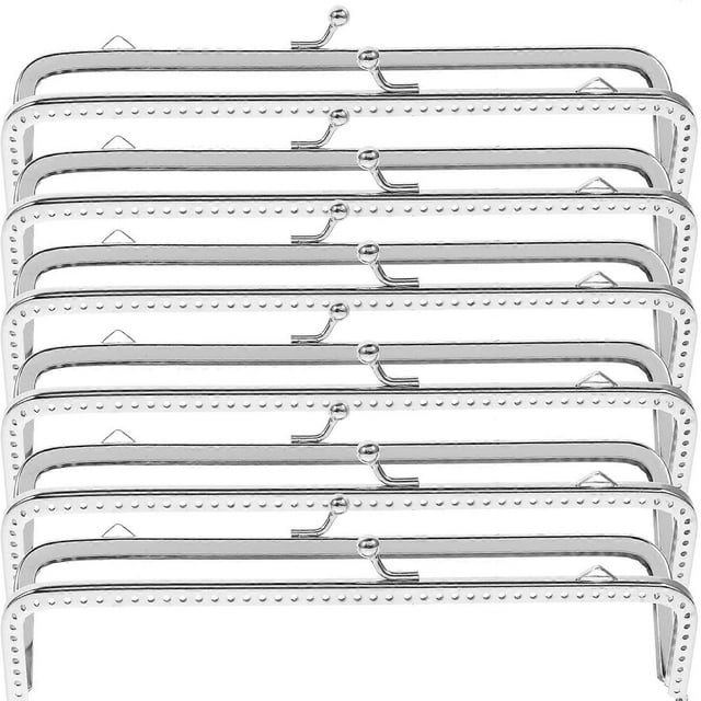 6PCS 18cm Vintage Silver Tone Metal Purse Frame Kiss Clasp Purse Handles Handbag For Purse Bag Wallet (Silver)