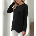 thumbnail image 3 of Camiseta Manga Larga Cuello Redondo Botón Dobladillo Irregular Cómodas Tops Casuales para Mujer Negro M, 3 of 7