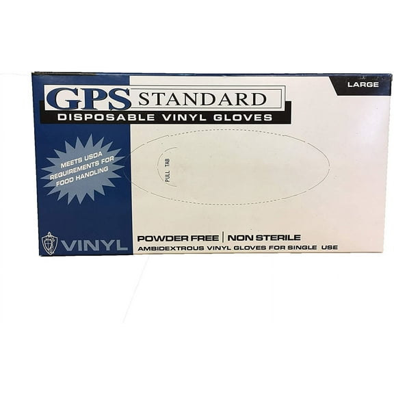 GPS Standard Powder Free Vinyl Disposable Gloves, 4 Mil, 100 Gloves Per Box, Size XL