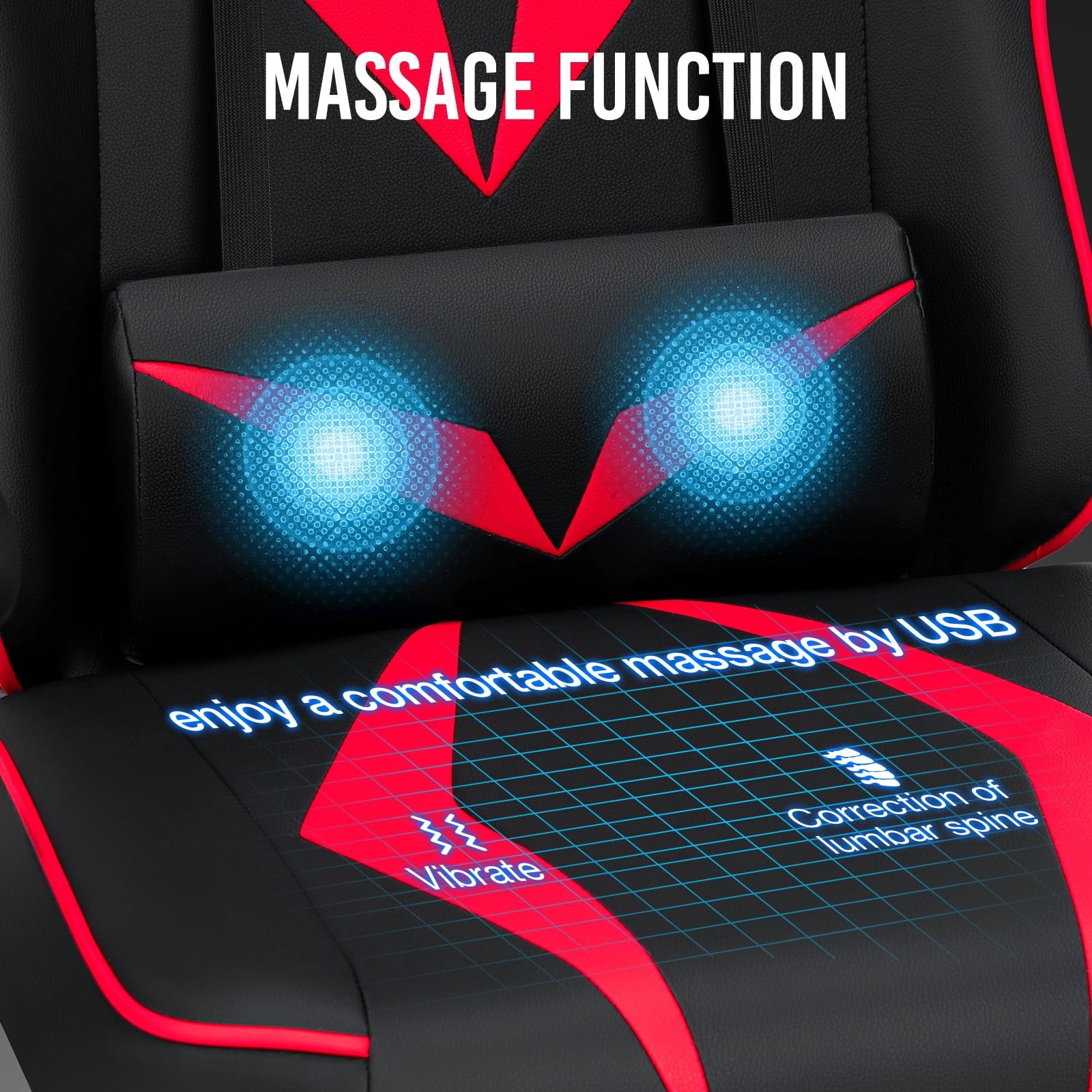 Hoffree Massage Gaming Chair with Footrest Ergonomic Design Gamer Chair with Adjustable Armrest for Adults and Teens Leather Game Chair with Headrest and Lumbar Support