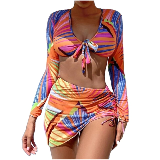 Traje DE Baño DE Tres Piezas Fridja con Estampado Sexy para Mujer