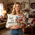 thumbnail image 4 of Linnome Independence Day Themed Linen Pillowcase with Five Pointed Star Letter Backrest Cover 19.69x11.81 Inch, 4 of 6