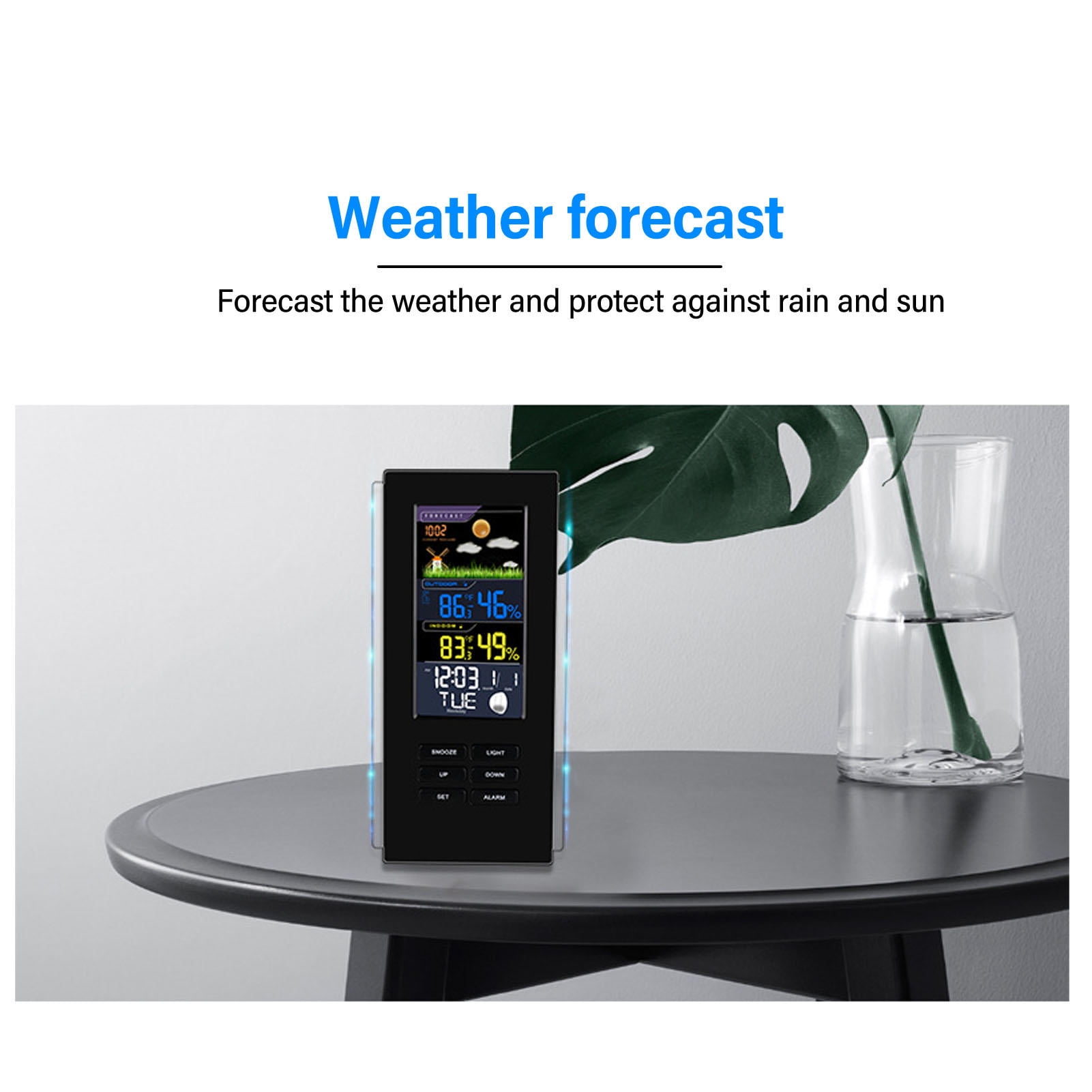 Xirurus Wireless Weather Station with Color Display – Indoor/Outdoor Thermometer, Hygrometer, Smart Alarm Clock, Rain & Snow Gauge, Black