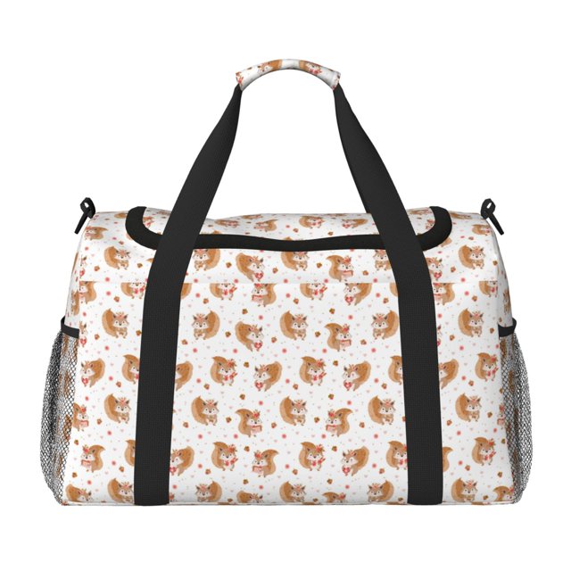 Disketp Squirrel And Rose Bolsa de Viaje Tipo Duffle, Bolso de Mano para Fin de Semana para Mujer, Bolsa de Gimnasio Ligera para Hombre, Esencial para Viajes