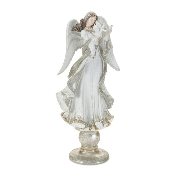 Melrose Angel Christmas Statue on Pedestal - 20.5" - White and Gold