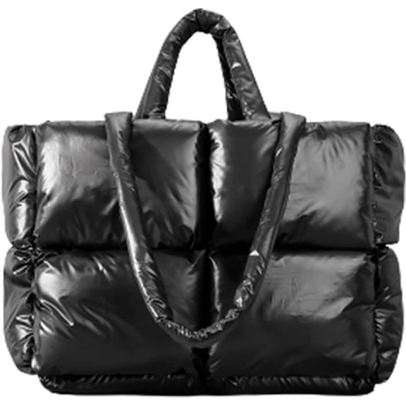 Kukuzhu Puffer Tote Bag, Large Puffy Bags for Women Light Winter Down Cotton Padded Quilted Tote Bag Shoulder Handbag Purse