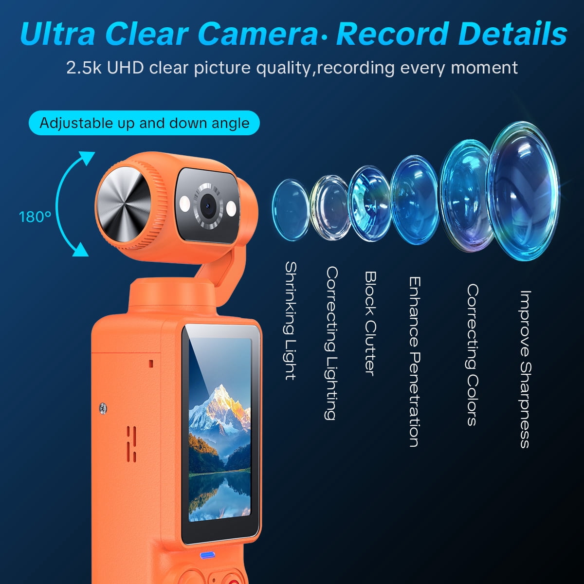 W & O, Portable 2.5K Video Recorder, 180¬∞ Rotating Lens, Pocket