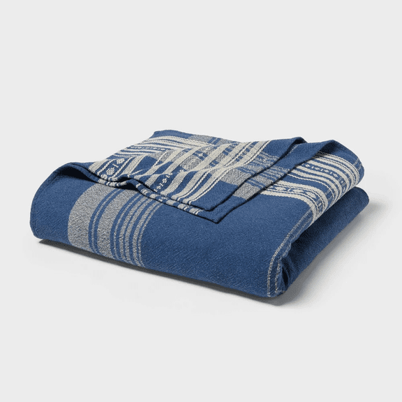 King Yarn Dyed Plaid Cotton Blanket Lightweight Dark Blue