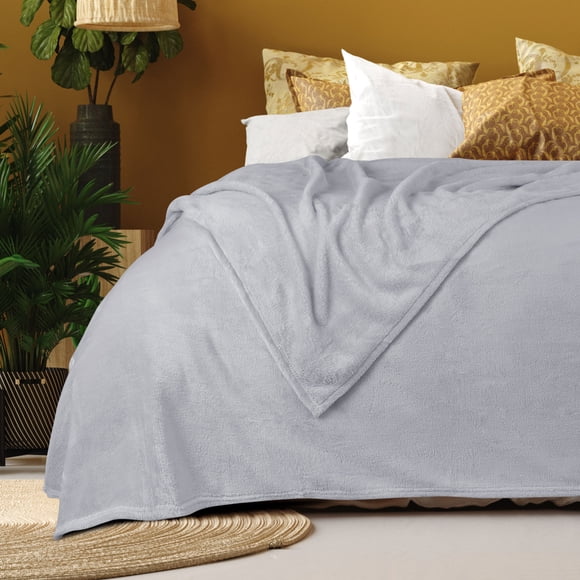 Couverture en Molleton Douce et Chaude, Jeté, Tapis, Flanelle Peluche Unie, Couvertures, Gris Pâle, Grand Lit