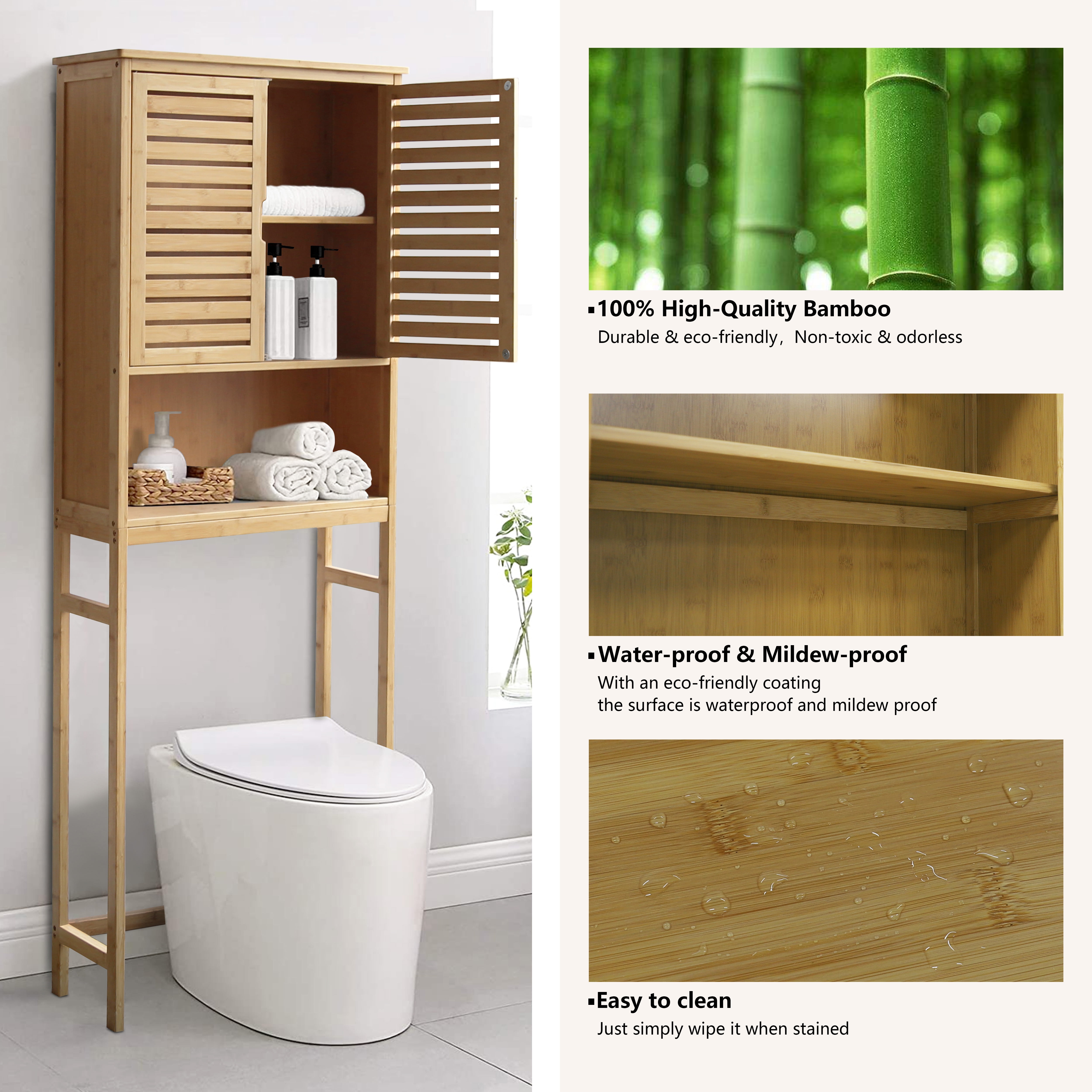 Bamboo Over The Toilet Sink Storage Cabinet Bathroom Organizer -  23.2x8x26.1 inch - Bed Bath & Beyond - 39646613