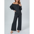 thumbnail image 5 of Liacowi 2 Piece Women’s Pajama Set Long Sleeve Off Shoulder Knit Tops and Wide Leg Pants Set Loungewear Sleepwear, 5 of 8