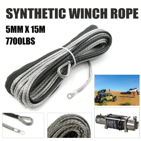 50 FT 7700LB Synthetic Winch Line Cable Pulling Rope with Sheath ATV UTV for Vehicle (Best Atv Winch Rope)