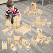 iMounTEK Wooden Furniture Puzzle for Dollhouse 1:20 Scale Dollhouse Accessories Furniture Toys, 34Sets DIY Miniature Furniture Gift Halloween Christmas