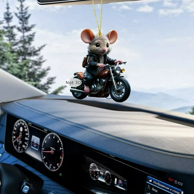 Danhjin Acrylic Tags Mouse Riding Motorcycle and Playing Guitar 2D Acrylic Pendant Christmas Ornaments