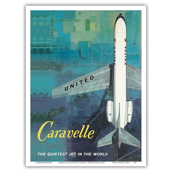 Quietest Jet in the World Caravelle - United Airlines - Vintage Airline Travel Poster c.1960s - Master Art Print (Unframed) 9in x 12in