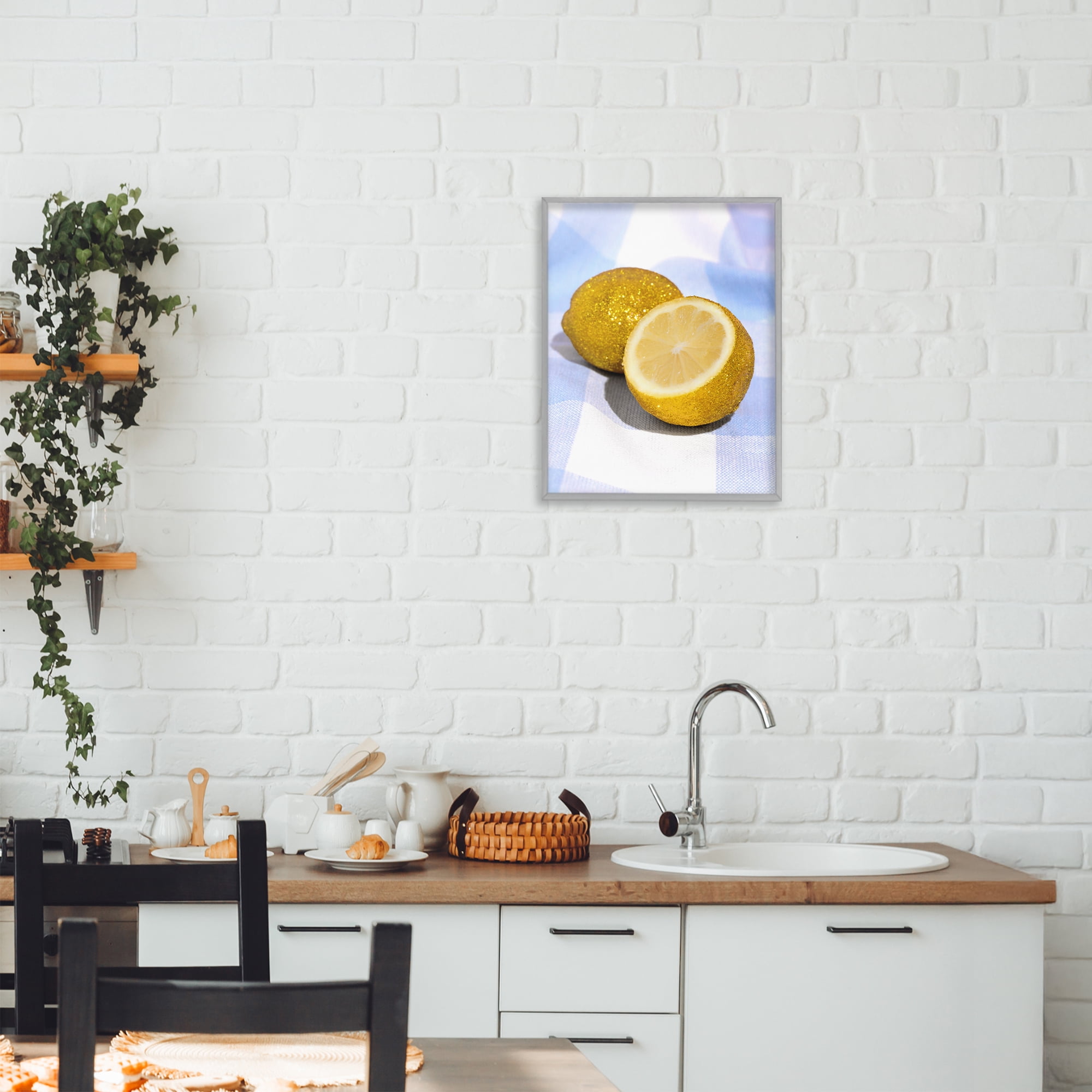 Stupell Industries Glimmer Lemon on Blue Gray Framed Giclee Art, design by LISH Creative