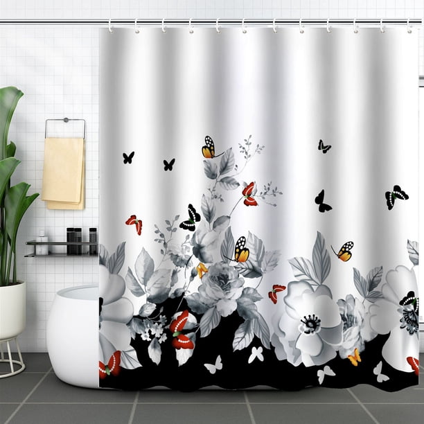 Cortina de baño, cortina de ducha de plantas verdes, impermeable y a prueba de moho, impresión digital 3D, partición de cortina de baño de bosque, no requiere perforación, xtl913, 90*180