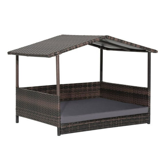 Yunken Outdoor Wicker Dog House with Weatherproof Roof, All-Weather Pet Shelter with Elevated Base, Ventilated Design for Small Medium Dogs, Patio Decor
