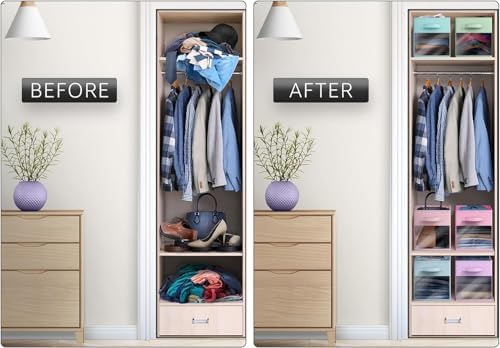 11 Inch Storage Bins with Clear Window - 6 Foldable Baskets for Organizing Clothes, Toys, Books - Sturdy Collapsible Fabric Storage Cubes with Handle - Storage Baskets for Shelves, Closets