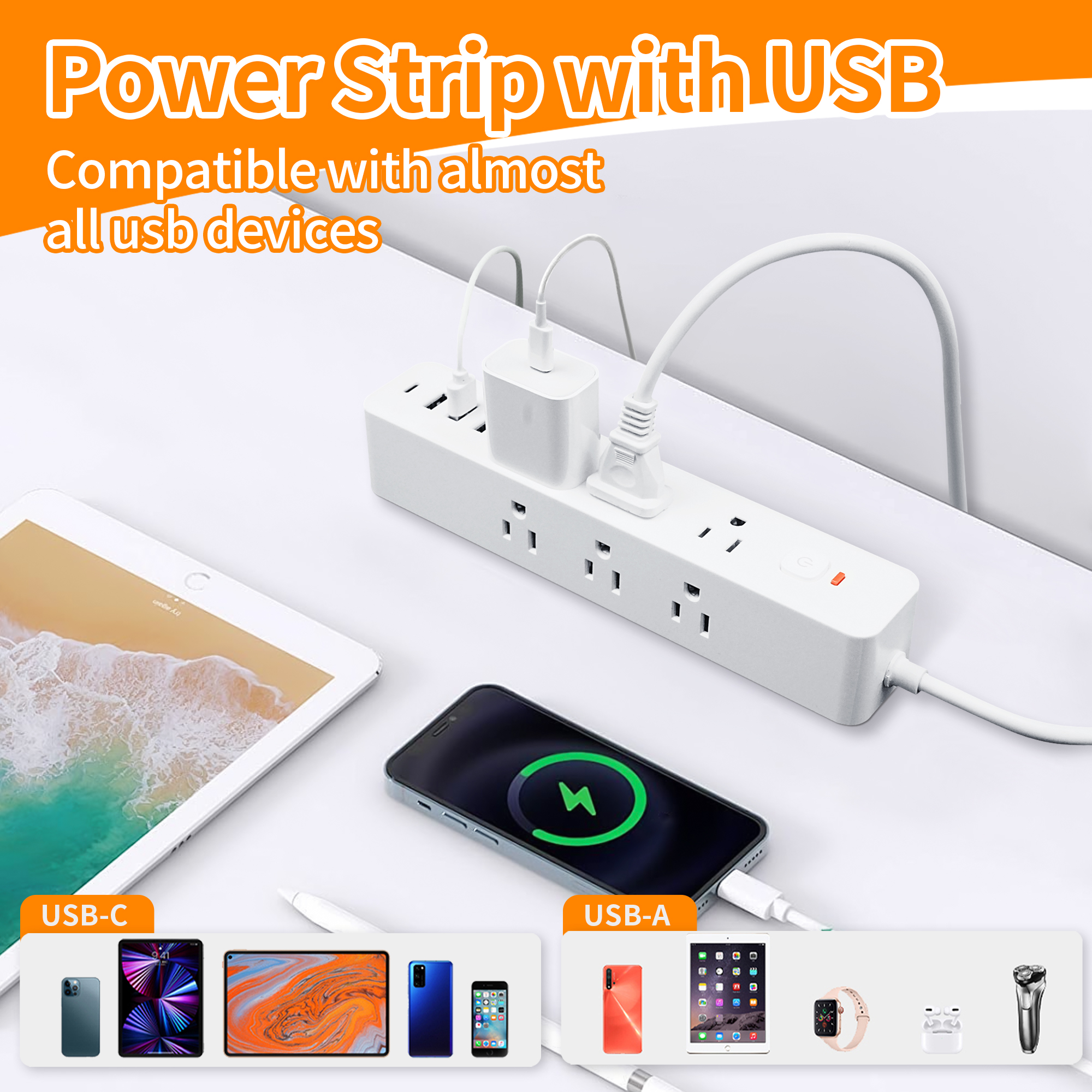 Meromore 9-Outlet Surge Protector Power Strip with USB-C and 4 USB Ports photo 4