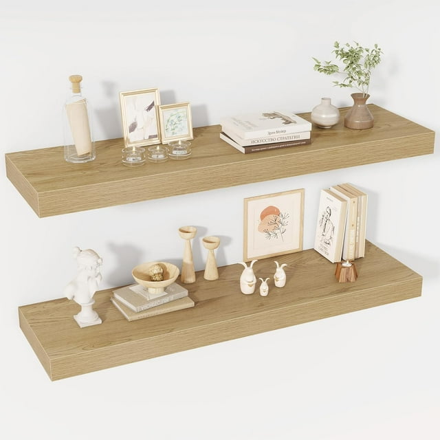 Floating Shelves Deep Floating Shelf Wall Mounted Wall Shelves Rustic Deep Bookshelf Extra Deeper & Thicker Display Shelves for Bedroom Living Room Set of