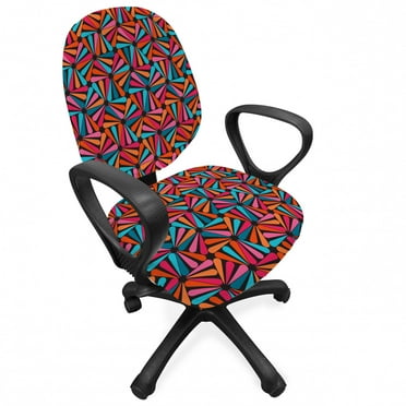 Abstract Office Chair Slipcover, Repetitive Colorful Round Triangles Geometrical Retro Pattern, Protective Stretch Decorative Fabric Cover, Standard Size, Vermilion Petrol Blue, by Ambesonne